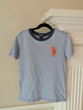 Polo Ralph Lauren | Light Blue & White Striped Tee with Orange Pony